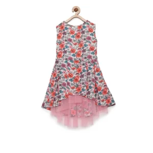 Generic Girl's Polyester Crepe Printed Sleeveless Round Neck Dress (Multicolor)