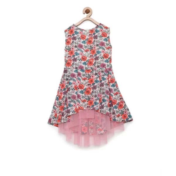 Generic Girl's Polyester Crepe Printed Sleeveless Round Neck Dress (Multicolor)