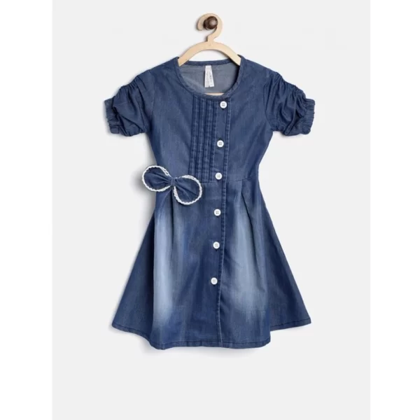 Generic Girl's Denim Striped Sleeveless Round Neck Dress (Blue)