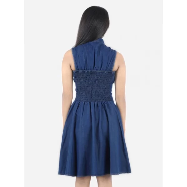 Generic Girl's Denim Solid Sleeveless Shirt collar Dress (Blue) - Image 4