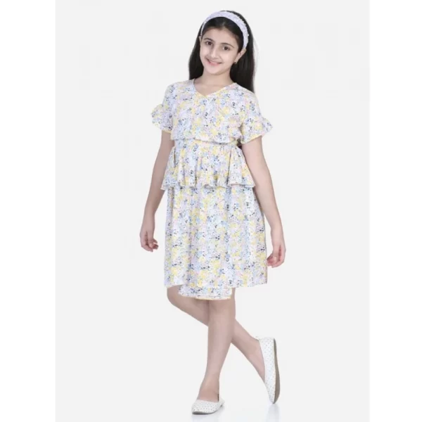 Generic Girl's Rayon Floral Printed Short Sleeve V-Neck Dress (Multicolor) - Image 3
