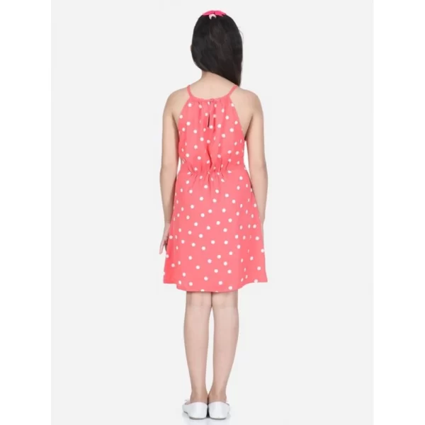 Generic Girl's Polyester Printed Short Sleeve Round Neck Dress (Orange) - Image 4