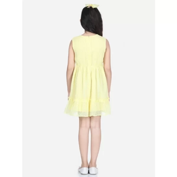 Generic Girl's Polyester Dobby Floral Printed Sleeveless Round Neck Dress (Yellow) - Image 4