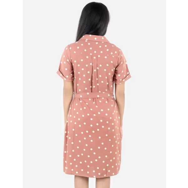Generic Girl's Polyester Printed Short Sleeve Shirt collar Dress (Brown) - Image 4