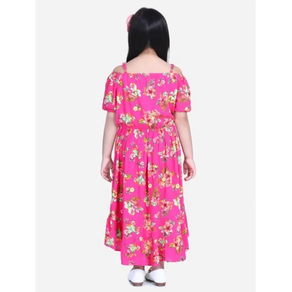 Generic Girl's Rayon Solid Short Sleeve Shoulder Straps Dress (Pink) - Image 3