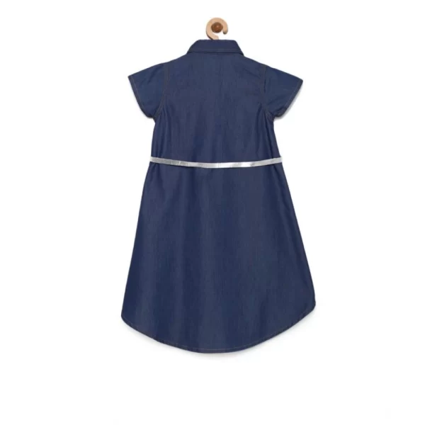 Generic Girl's Denim Solid Short Sleeve Shirt collar Dress (Blue) - Image 4