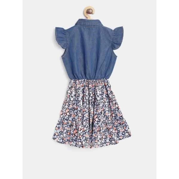 Generic Girl's Denim-Cotton Striped Flutter Shirt Collar Dress (Multicolor) - Image 4
