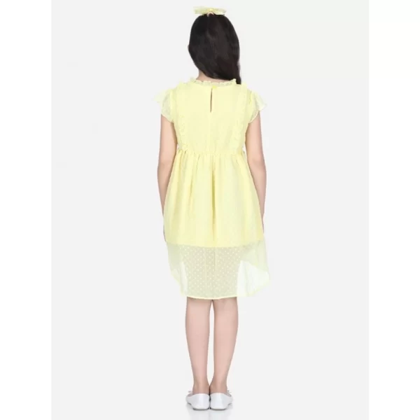 Generic Girl's Polyester Solid Short Sleeve Round Neck Dress (Lemon Yellow) - Image 4