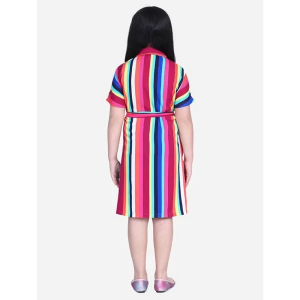 Generic Girl's Polyester Crepe Striped Short Sleeve Shirt collar Dress (Multicolor) - Image 3