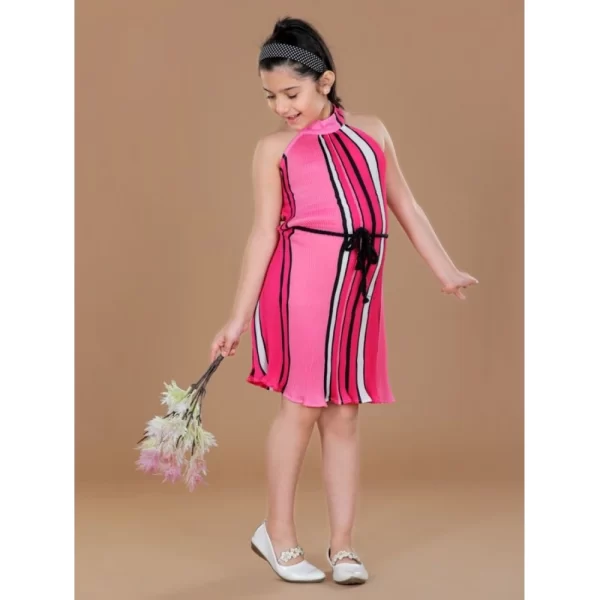 Generic Girl's Polyester Crepe Printed Sleeveless Round Neck Dress (Pink) - Image 3
