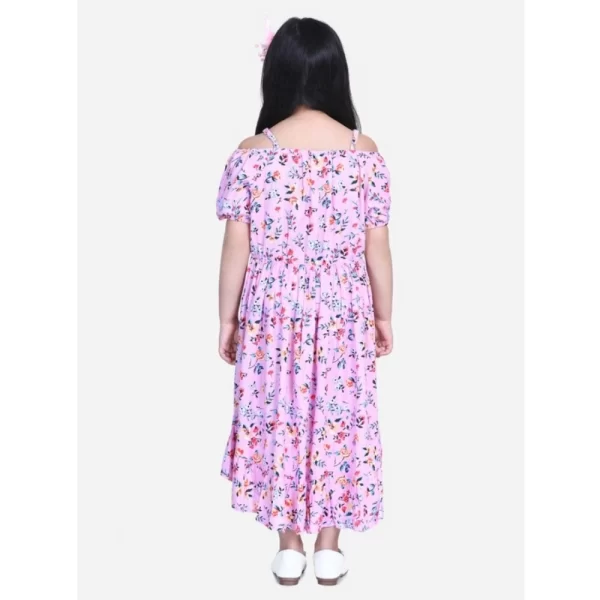 Generic Girl's Rayon Solid Short Sleeve Shoulder Straps Dress (Light Pink) - Image 3
