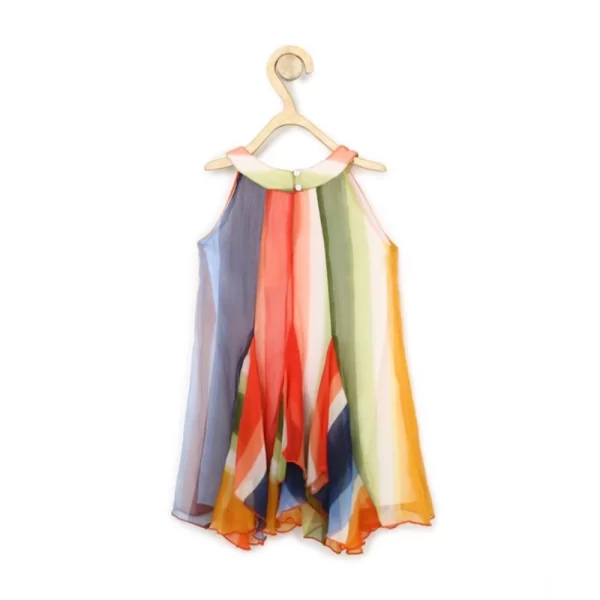 Generic Girl's Chiffon Graphic Sleeveless Round Neck Dress (Orange) - Image 3