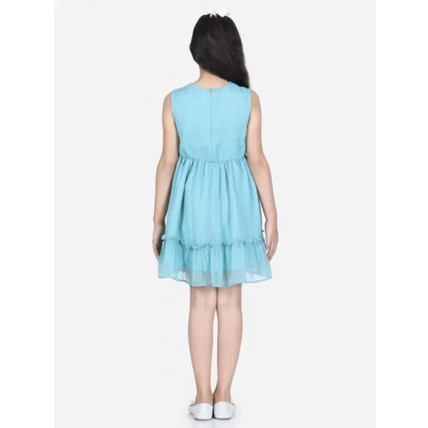 Generic Girl's Polyester Dobby Floral Printed Sleeveless Round Neck Dress (Blue) - Image 4