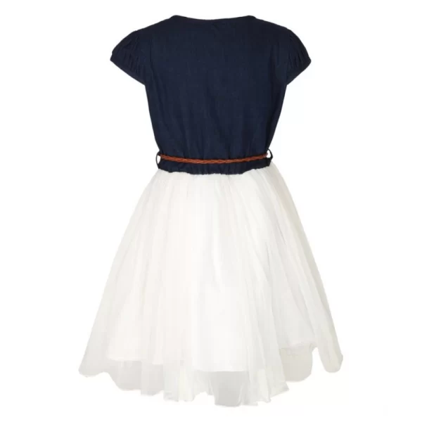 Generic Girl's Denim Embroidery Short Sleeve Round Neck Dress (White) - Image 4