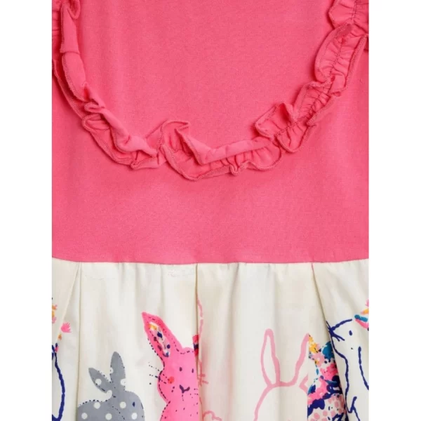 Generic Girl's Cotton Printed Short Sleeve Round Neck Dress (Pink-White) - Image 4