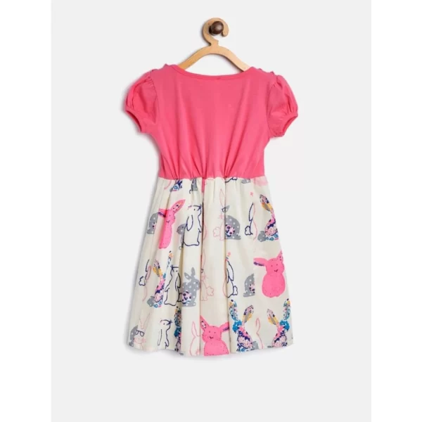 Generic Girl's Cotton Printed Short Sleeve Round Neck Dress (Pink-White) - Image 3