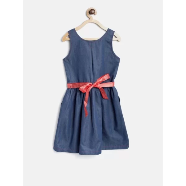 Generic Girl's Denim Solid Sleeveless Round Neck Dress (Blue) - Image 4