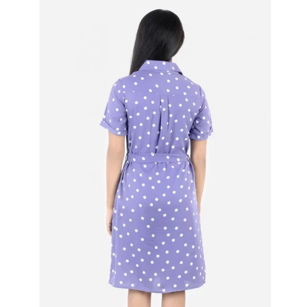 Generic Girl's Polyester Printed Short Sleeve Shirt collar Dress (Lavender) - Image 4