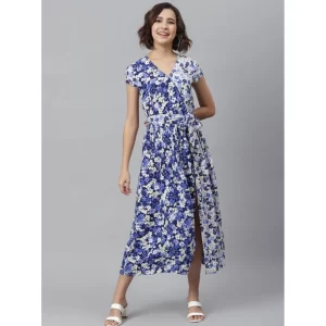 Generic Women's Polyester Floral V-Neck Short Sleeve Dress (Purple-White)
