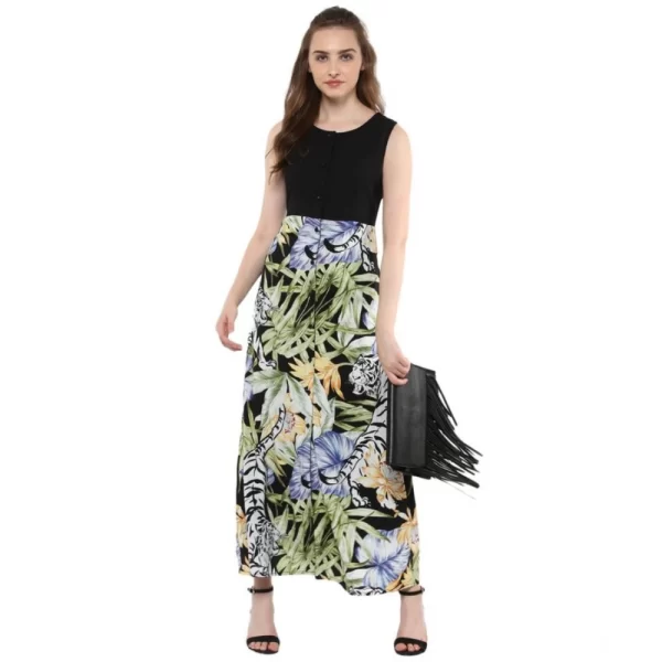 Generic Women's Rayon Floral Round Neck Sleeveless Dress (Multicolor) - Image 3