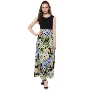 Generic Women's Rayon Floral Round Neck Sleeveless Dress (Multicolor)