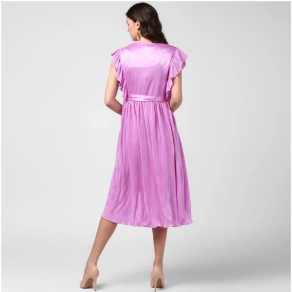 Generic Women's Polyester Pleated V-Neck Flutter Dress (Lavender) - Image 4