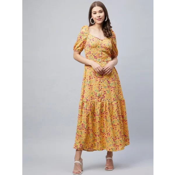 Generic Women's Polyester Moss Floral Square Neck Half Sleeve Dress (Pink) - Image 4