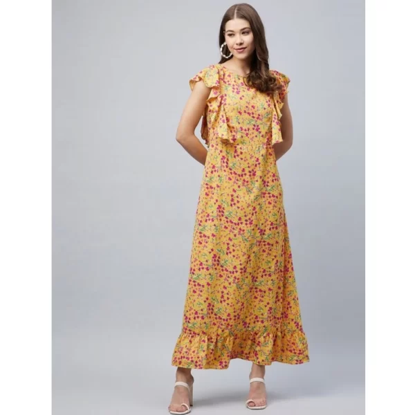 Generic Women's Polyester Floral Round Neck Flutter Dress (Red) - Image 3