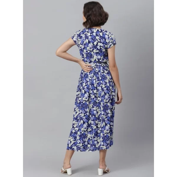 Generic Women's Polyester Floral V-Neck Short Sleeve Dress (Purple-White) - Image 4