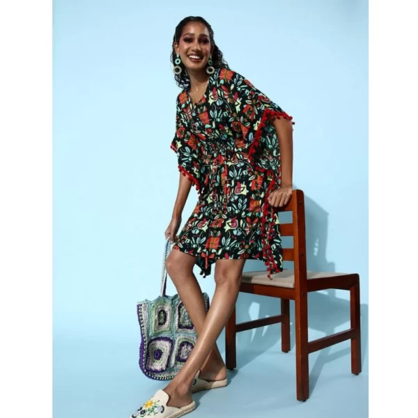 Generic Women's Polyester Moss Printed Round Neck Kaftan Sleeve Dress (Multicolor) - Image 4