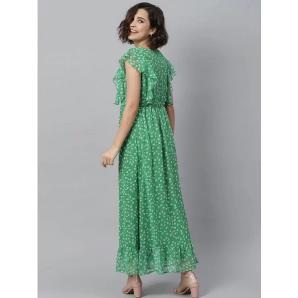 Generic Women's Polyester Floral Round Neck Short Sleeve Dress (Green) - Image 4