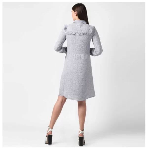 Generic Women's Polyester Floral Collar Neck Long Sleeves Dress (Blue) - Image 4