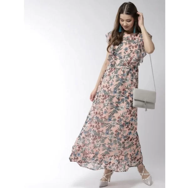 Generic Women's Polyester Floral Round Neck Flutter Dress (Multicolor) - Image 3