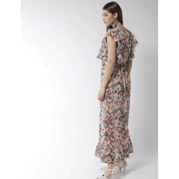 Generic Women's Polyester Floral Round Neck Flutter Dress (Multicolor) - Image 4