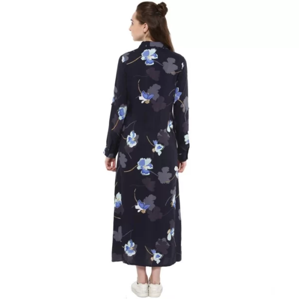 Generic Women's Rayon Floral Collar Neck Long Sleeves Dress (Blue) - Image 4