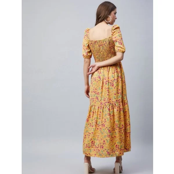 Generic Women's Polyester Moss Floral Square Neck Half Sleeve Dress (Pink) - Image 3