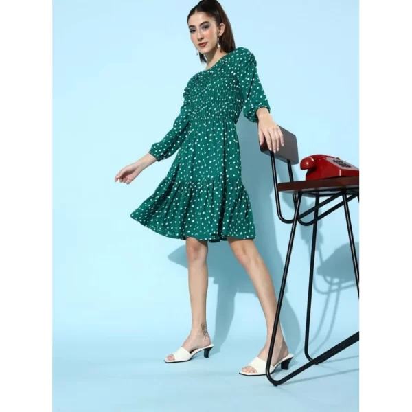 Generic Women's Polyester Moss Polka Round Neck 3/4th Sleeves Dress (Green) - Image 4
