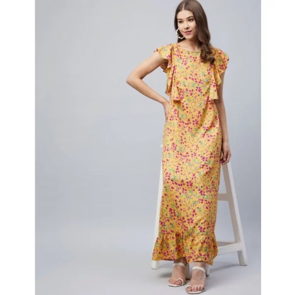 Generic Women's Polyester Floral Round Neck Flutter Dress (Red) - Image 4