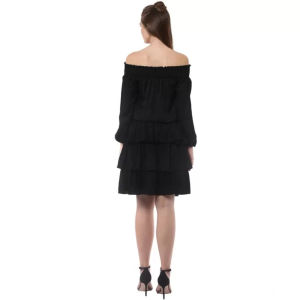 Generic Women's Polyester Moss Solid Off-Shoulder Long Sleeves Dress (Black) - Image 4