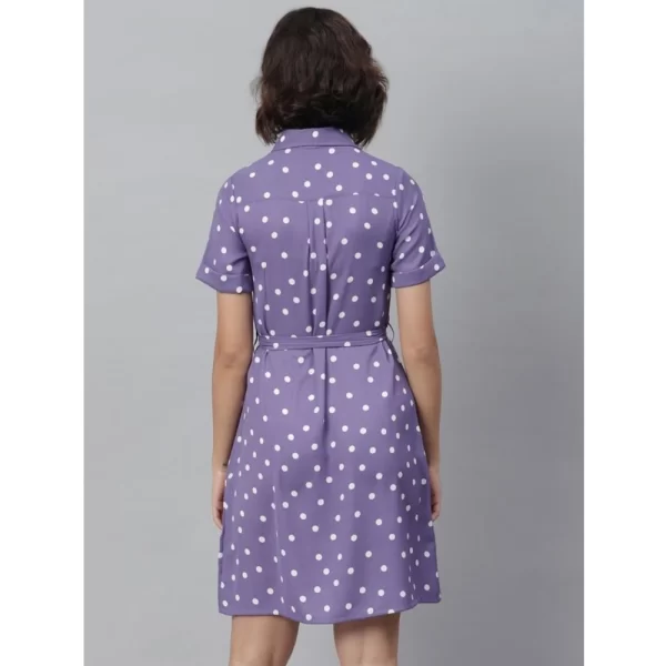 Generic Women's Polyester Polka Collar Neck Short Sleeve Dress (Lavender) - Image 4