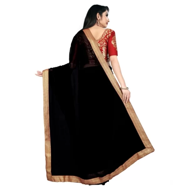 Generic Women's Chiifon Saree Printed Saree With Unstitched Blouse 5.5Mtr (Black) - Image 2