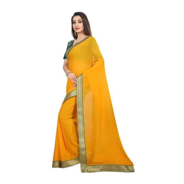 Generic Women's Chiifon Saree Printed Saree With Unstitched Blouse 5.5Mtr (Yellow) - Image 3