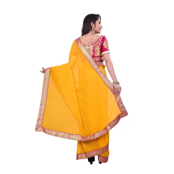 Generic Women's Chiifon Saree Printed Saree With Unstitched Blouse 5.5Mtr (Yellow) - Image 2