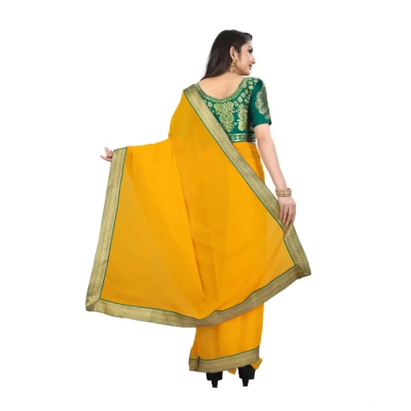 Generic Women's Chiifon Saree Printed Saree With Unstitched Blouse 5.5Mtr (Yellow) - Image 2