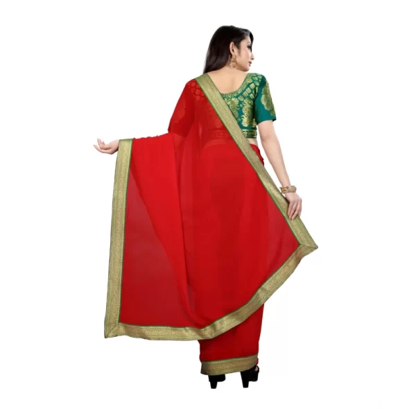 Generic Women's Chiifon Saree Printed Saree With Unstitched Blouse 5.5Mtr (Red) - Image 2