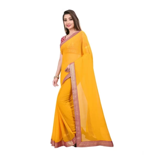 Generic Women's Chiifon Saree Printed Saree With Unstitched Blouse 5.5Mtr (Yellow) - Image 3